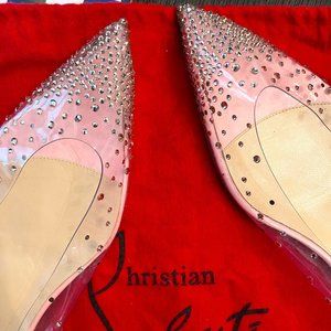 Christian Louboutin Degrastrass Follies Crystal Pink Stud Clear PVC Flats 42 12